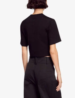 Sandro Rhinestone-applique Bustier Cotton T-shirt -Whistles Clothing Shop R04197710 NOIRGRIS ALT03