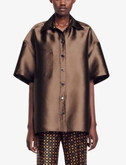 Sandro Oliviane Point-collar Satin Shirt -Whistles Clothing Shop R04197724 BRUNS ALT02