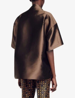 Sandro Oliviane Point-collar Satin Shirt -Whistles Clothing Shop R04197724 BRUNS ALT03