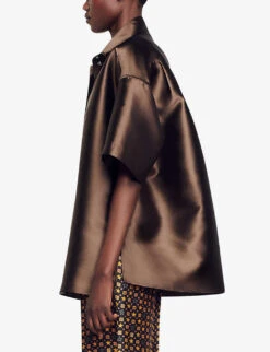 Sandro Oliviane Point-collar Satin Shirt -Whistles Clothing Shop R04197724 BRUNS ALT04