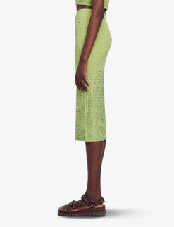 Sandro Manray Rhinestone-embellished High-rise Woven Midi Skirt -Whistles Clothing Shop R04197758 VERTS ALT02