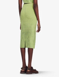 Sandro Manray Rhinestone-embellished High-rise Woven Midi Skirt -Whistles Clothing Shop R04197758 VERTS ALT03