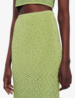Sandro Manray Rhinestone-embellished High-rise Woven Midi Skirt -Whistles Clothing Shop R04197758 VERTS ALT05