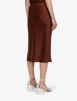 Joseph Isaak Slim-fit Silk Midi Skirt -Whistles Clothing Shop R04203740 MAHOGANY ALT02