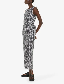 Whistles Josie Optical Rope-pattern Woven Jumpsuit -Whistles Clothing Shop R04204951 BLACK ALT02