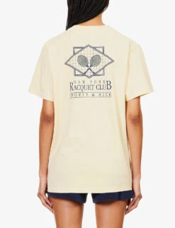 New York Raquet Club Graphic-print Cotton-jersey T-shirt -Whistles Clothing Shop R04205018 ALMOND ALT03