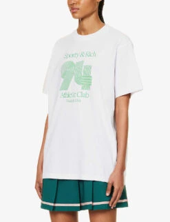 Athletic Club Brand-print Regular-fit Cotton-jersey T-shirt 7 Athletic Club Brand-print Regular-fit Cotton-jersey T-shirt -Whistles Clothing Shop R04205098 WHITEVERDE ALT02