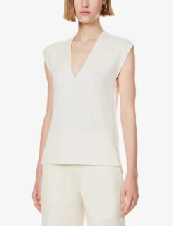 ME AND EM V-neck Relaxed-fit Wool-blend Vest -Whistles Clothing Shop R04205688 CREAM ALT02
