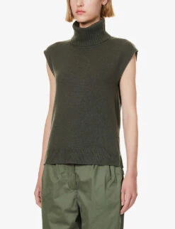 ME AND EM Turtle-neck Wool And Cashmere-blend Vest -Whistles Clothing Shop R04205690 INTENSEOLIVE ALT02
